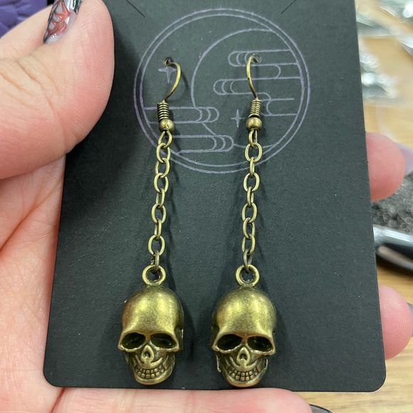 Bronze hanging Skull Earrings - Picture 1 of 1